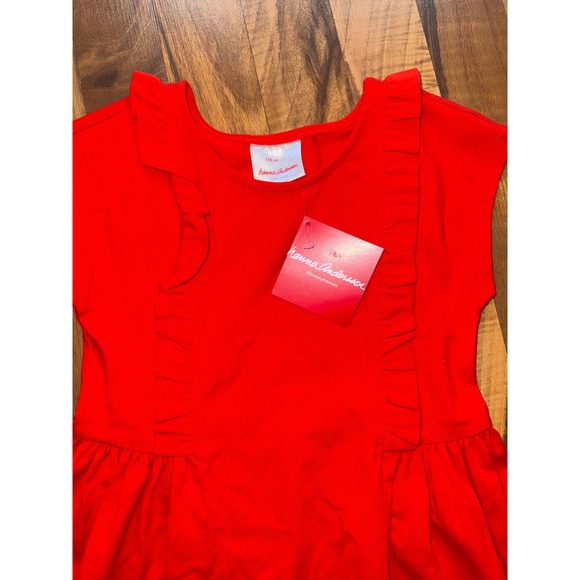 Hanna Andersson Red Ruffle Cap Sleeve Cotton Blend Dress Kids Size 5 110cm NEW - Picture 2 of 7
